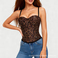 Cross-border spicy girl style leopard print rhinestone fishbone camisole, women's slim-fit stretchy tube top, sexy fishbone bra