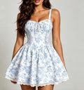 2026 Summer-style, pure and alluring floral print camisole dress Fishbone waist lace trim A Puffy dress
