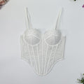 European and American style sexy lace and rhinestone-embellished camisole, designed to be worn as an outer garment, featuring a beautiful back design, mesh fabric, and a fishbone corset style