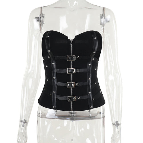 CF24222Summer2024New Cross-border European and American style sexy hot girl versatile fishbone strapless top with leather buckle for women