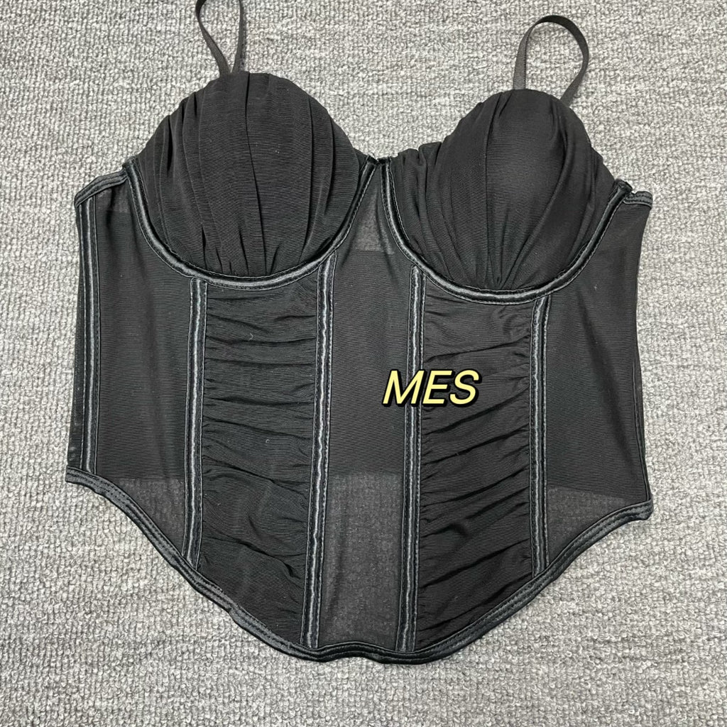 Cross-border new European and American style sexy mesh fishbone strapless top with back button closure, elastic short fashion innerwear