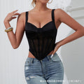 Amazon European and American style foreign trade camisole with patchwork, sexy sheer mesh, fishbone design, slim fit, hot girl style, diamond-patterned small vest for women