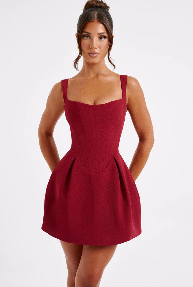 Fresh and sweet fishbone-patterned patchwork camisole dress for women2025New summer collection: stylish and elegant backless mini skirts