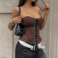 European and American style retro women's clothing, cross-border sexy plaid hot girl fishbone design, pure desire strapless waist-cinching tank top71426