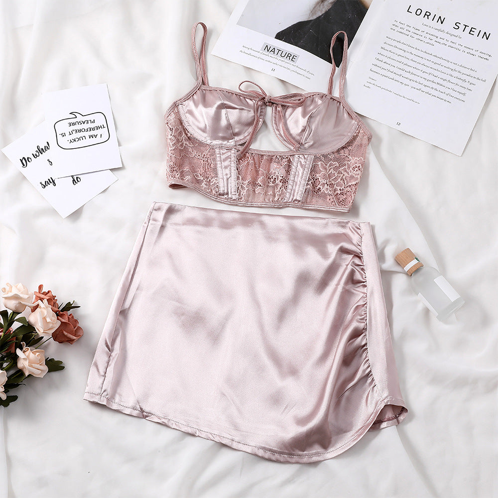 New foreign trade style, sexy two-piece lingerie set for women, featuring a tight-fitting, pleated, body-hugging skirt and a fishbone-shaped bustier, perfect for summer wear in Europe and America