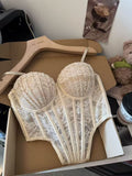 Cross-border lace mesh camisole2026Sexy fishbone corset for a slimming look, perfect for layering over a fishbone top