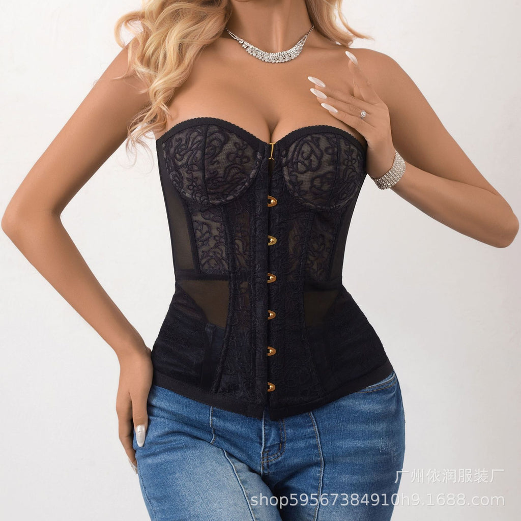 European and American style, spring/summer collection: sexy, cut-out, waist-cinching, figure-hugging fishbone top, lace corset