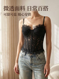 Cross-border best-selling European and American style lace camisole, jacquard knit, elegant and form-fitting top, with a built-in underwire bra